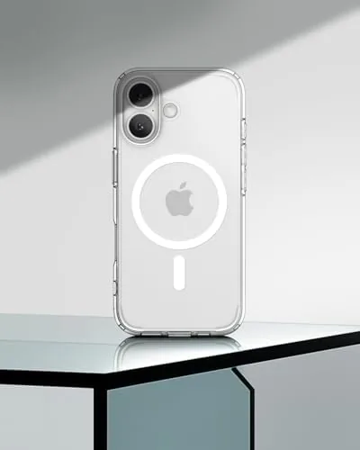 The iPhone 17 in the Spigen case on a MagSafe wireless charger