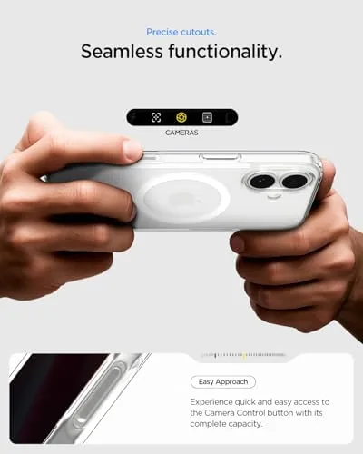 The iPhone 17 in the Spigen case held in a hand in natural light