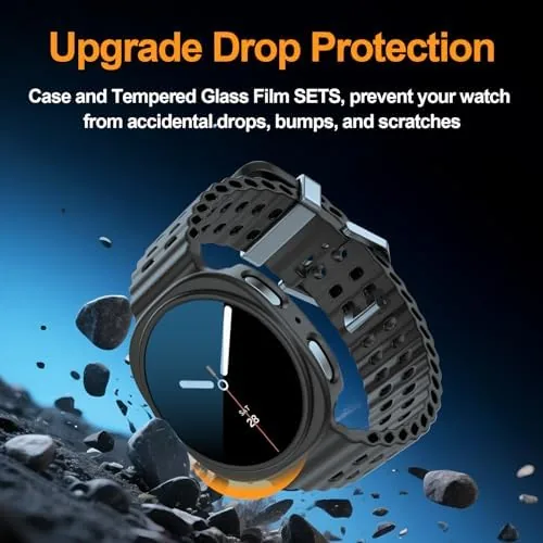 Comparison of protector types laid out next to a Galaxy Watch