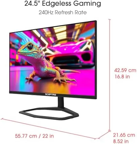 Detail shot of the New! Sceptre 24.5-inch Gaming Monitor 240Hz 1ms DisplayPort x2 HDMI features