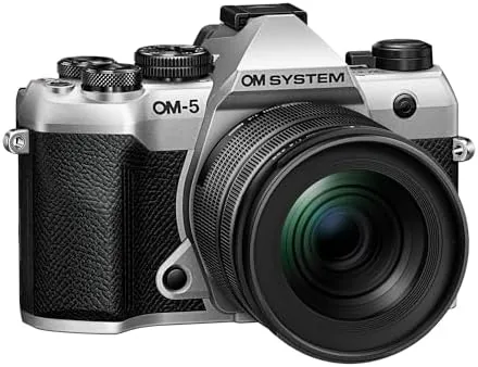 Detail shot of the OM SYSTEM OM-5 Mark II SLV w/M.ZUIKO Digital ED 12-45mm features