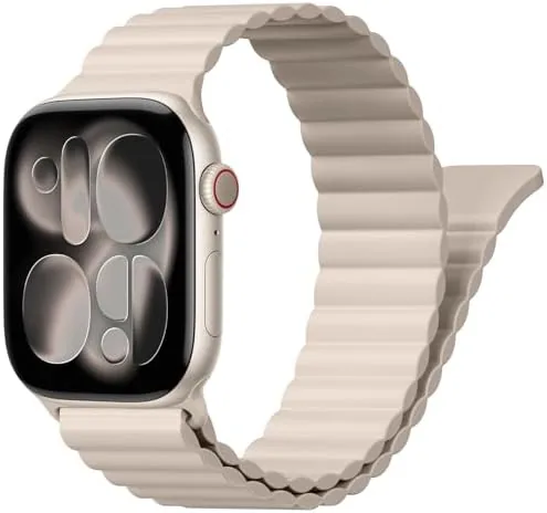 Magnetic sport band looped around an Apple Watch showing the closure