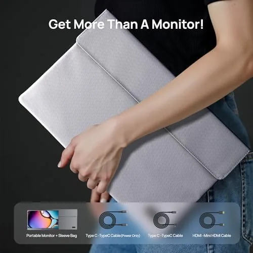 Testing the monitor at a coffee shop table with a laptop connected