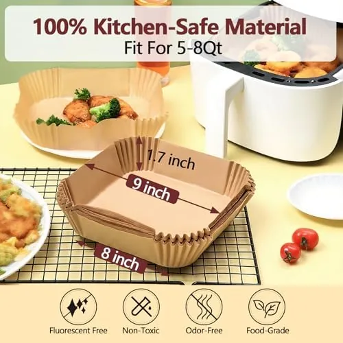 Close look at the 9 Inch Air Fryer Liners Disposable-125PCS Square Parchment Paper Liners,Heat build quality