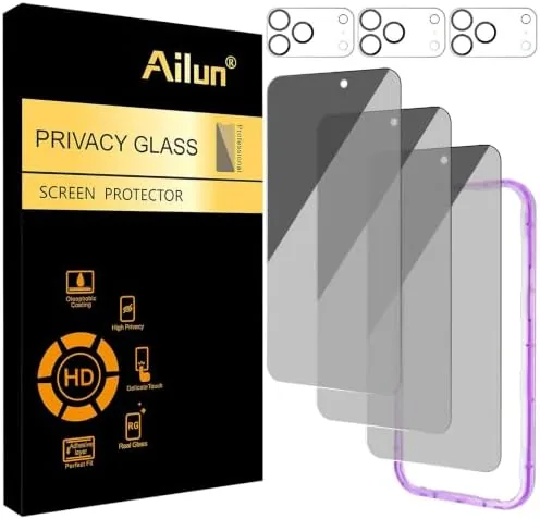 The Ailun privacy pack with the screen protector held up to show the narrow viewing angle