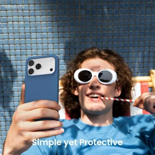 The ORNARTO for iPhone 17 Pro Max Case, Liquid Silicone, Blue compared in context