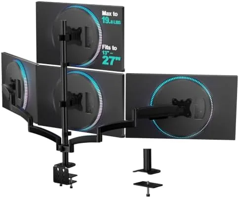 Overview of the WALI Stacked 4 Monitor Mount for 13-27 inch Screens, 19.8