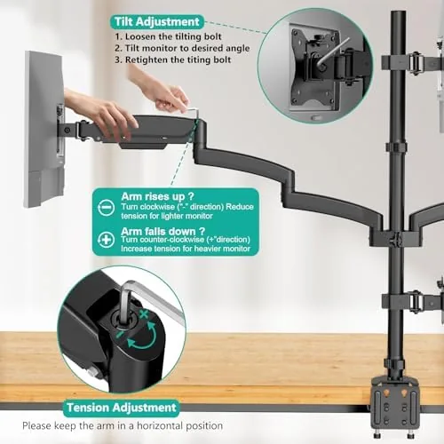 Another view of the WALI Stacked 4 Monitor Mount for 13-27 inch Screens, 19.8