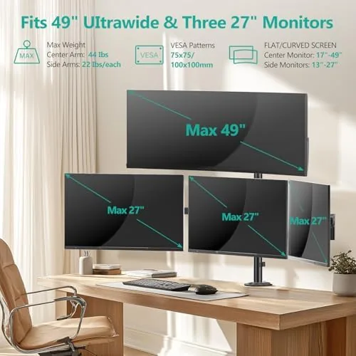 Close look at the WALI Stacked 4 Monitor Mount for 49" UItrawides and Three build quality