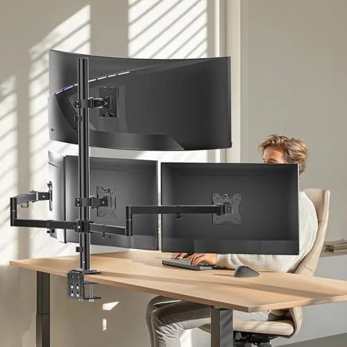 The WALI Stacked 4 Monitor Mount for 49" UItrawides and Three compared in context