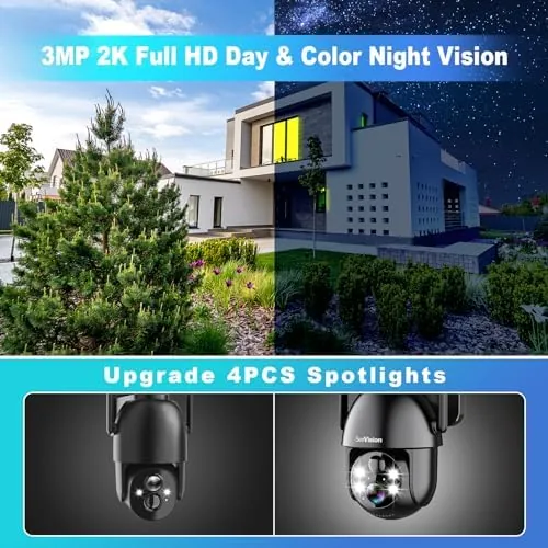 Detail shot of the SeeVision Solar Security Cameras Wireless Outdoor, 2K PTZ WiFi 3MP features