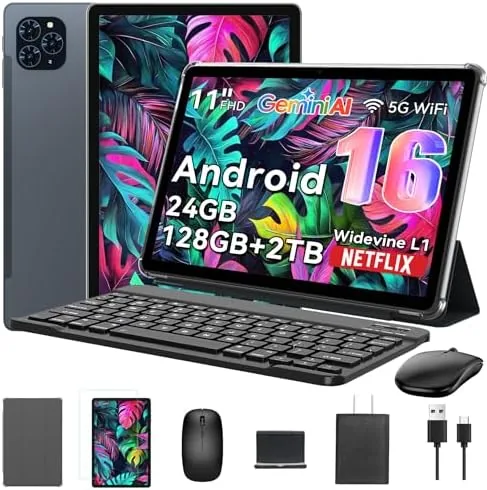 Overview of the Tablet, 11 Inch Android 16 Tablets with Keyboard Gemini AI