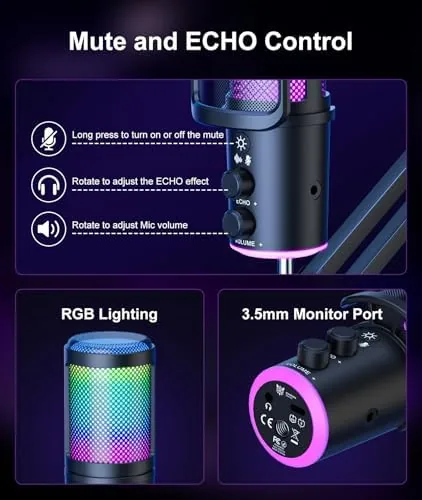 Another view of the Gaming USB Microphone, Noise Cancellation Condenser Mic with Mute,Boom Arm