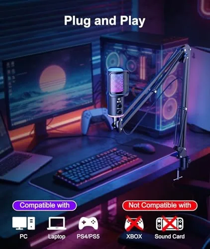 The Gaming USB Microphone, Noise Cancellation Condenser Mic with Mute,Boom Arm compared in context