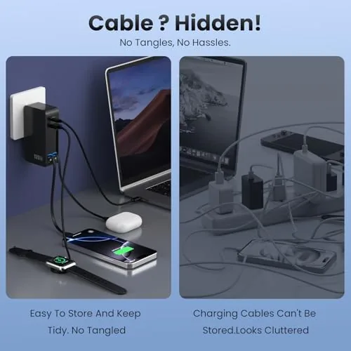 Another view of the USB C Charger Block 120W with Built-in 2 Retractable Cables,4-in-1
