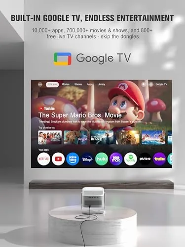 Detail shot of the 【Official Licensed Google TV】4K Smart Projector with WiFi and Bluetooth features