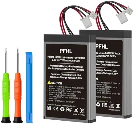 Two 7200mAh LIP1522 batteries laid out with the included repair tools