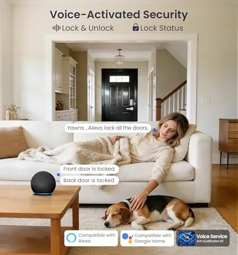 The Veise smart lock next to a basic keypad deadbolt for a comparison