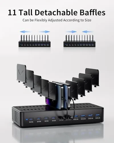 Another view of the 100W Charging Station for Multiple Devices, 10-Port USB Fast Charger