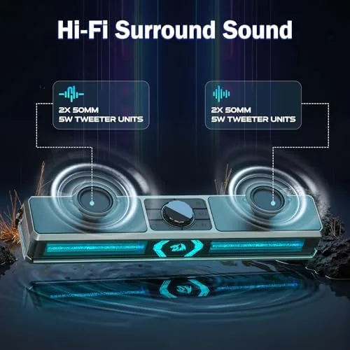 Close look at the Redragon Computer Speakers, PC Speakers Stereo Desktop Sound-bar for Computer build quality