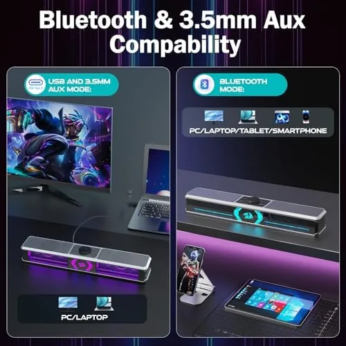 The Redragon Computer Speakers, PC Speakers Stereo Desktop Sound-bar for Computer in real use
