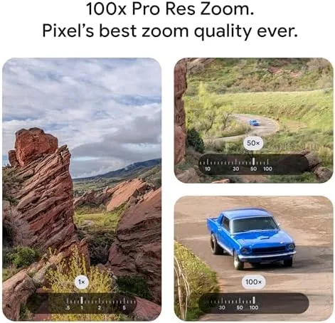 Close up of the Pixel 10 Pro camera bar and the Moonstone matte finish