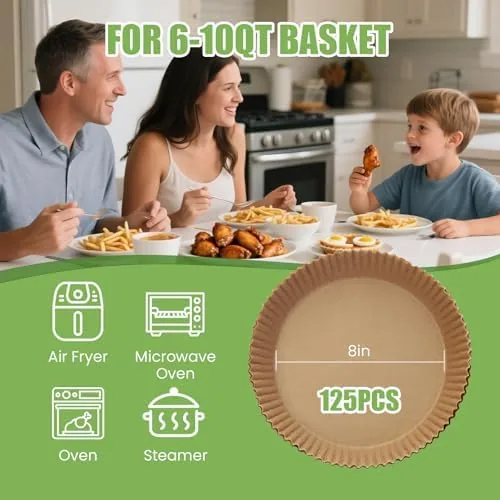 Close look at the Air Fryer Paper Liners 125Pcs 8-inch Non stick and oil build quality