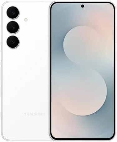 The Samsung Galaxy S25 FE in White showing its large display from the front