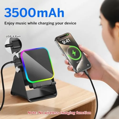 Another view of the MILOUZ Wireless Induction Speaker 5-in-1 Bluetooth Speaker with Phone Stand