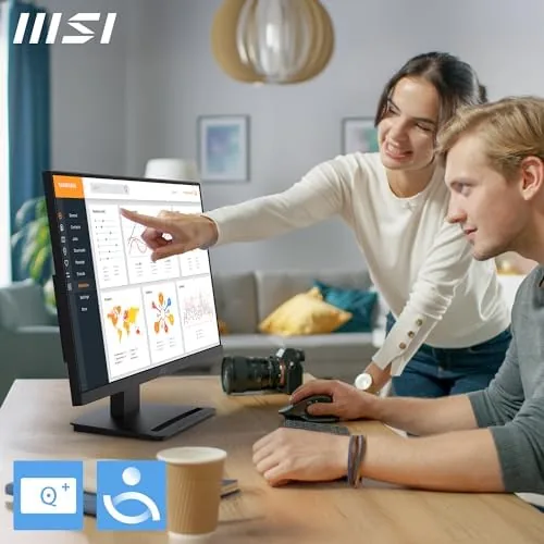 A spreadsheet open on the MSI monitor in an office setting