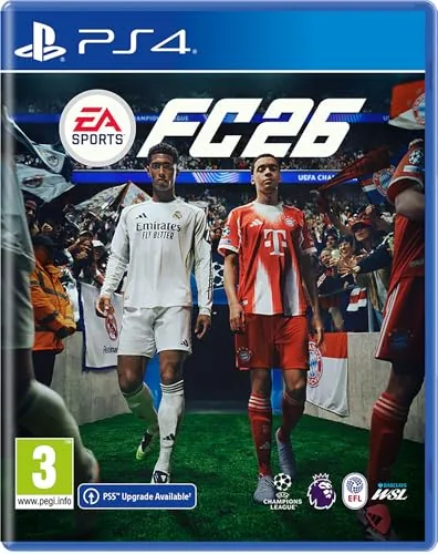 EA SPORTS FC 26 Standard Edition PS4 box on a desk next to a DualShock 4 controller