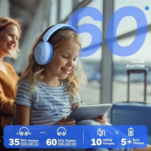 Another view of the iClever BTH20 Active Noise Cancelling Headphones for Kids Toddler Travel