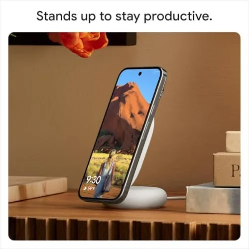 The Google Pixelsnap Charger with Stand - Fast-Charging Qi2 Wireless Charger in real use