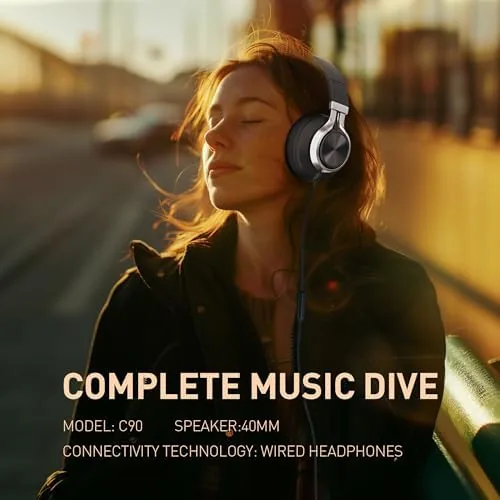 Another view of the AILIHEN C90 Wired Headphones with Mic Volume Control Noise Isolating
