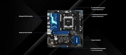 The motherboard installed in a micro-ATX case with a CPU cooler and graphics card