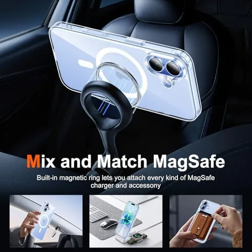 The case on the back of the phone next to a Magsafe charger