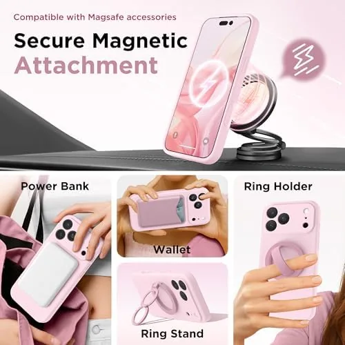 Phone in the Chalk Pink case on a bedside MagSafe charger