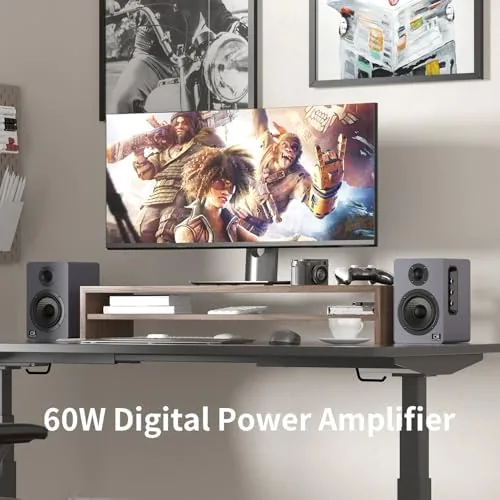 Close look at the H2 Bookshelf Speakers, 60W Stereo, Record Player/Computers Speakers, DSP, Carbon-Fiber build quality