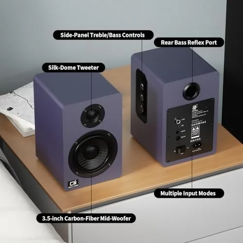 Another view of the H2 Bookshelf Speakers, 60W Stereo, Record Player/Computers Speakers, DSP, Carbon-Fiber