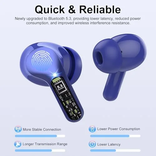 Close look at the Wireless Earbuds, Bluetooth 5.4 Headphones HiFi Stereo, Bluetooth Earbuds | build quality