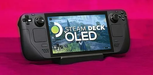 The Steam Deck next to a smaller handheld for a size comparison