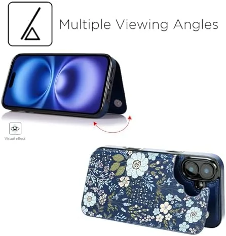 Another view of the uCOLOR for iPhone 17 Wallet Case Flip Blue Daisy |