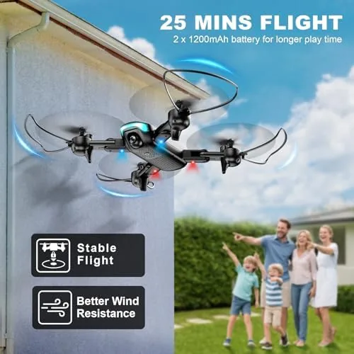 Drone hovering at altitude in a park with the camera aimed forward