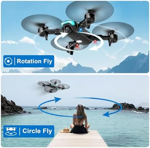 Drone in flight against a bright sky with the park below