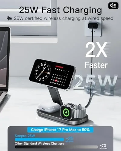Close look at the 3-in-1 Charging Station for Apple Device, Qi2 25W Certified Magnetic build quality