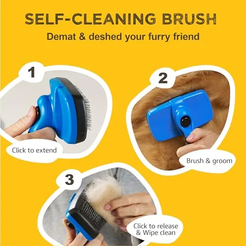 Pressing the button on the handle to retract the bristles and release the fur