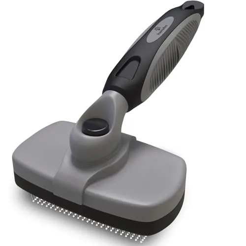 The collected fur released from the self-cleaning brush into a bin