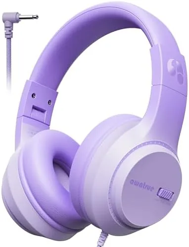 awatrue HK07 purple kids headphones on a classroom desk