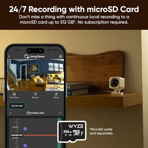 A WYZE Cam v4 mounted on a shelf watching a front entryway