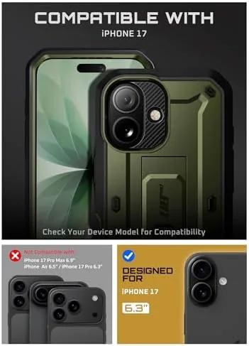 Close look at the SUPCASE for iPhone 17 Case with Kickstand & Screen Protector build quality